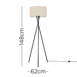 Valuelights Camden Black Tripod Floor Lamp With Cream Shade And Bulb - thumbnail 5