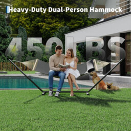 Hammock With Steel Stand, Wooden Spreader Bar, Detachable Pillow & Carry Bag, 450Lbs Capacity For Outdoor Patio Garden Beach - thumbnail 5