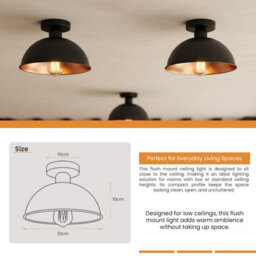 Industrial-Semi Flush Mount Vintage Ceiling Light Metal 21cm Dome Lampshade Pendant Light for Farmhouse Porch Kitcen - thumbnail 2
