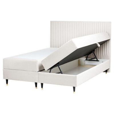 Beliani Divan Bed With Storage Velvet Dame 160 X 200 Cm (Eu King Size) Off-White - image 1