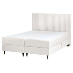 Beliani Divan Bed With Storage Velvet Dame 160 X 200 Cm (Eu King Size) Off-White - thumbnail 4