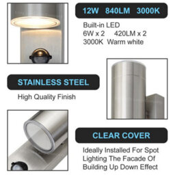 Long Life Lamps Company 12W Led Double Outdoor Wall With Pir Movement Sensor Stainless Steel Warm White Zlc345Sen - thumbnail 6