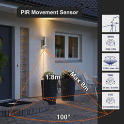 Long Life Lamps Company 12W Led Double Outdoor Wall With Pir Movement Sensor Stainless Steel Warm White Zlc345Sen - thumbnail 4