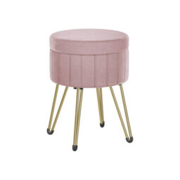 Songmics Velvet Dressing Stool, Round Storage Seat, 4 Metal Legs, Perfect For Bedroom, Living Room, Or Dressing Room, Jelly Pink - thumbnail 6