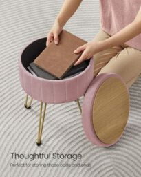 Songmics Velvet Dressing Stool, Round Storage Seat, 4 Metal Legs, Perfect For Bedroom, Living Room, Or Dressing Room, Jelly Pink - thumbnail 5