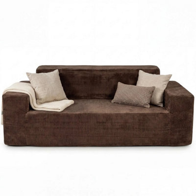 3 Seater Sofa Brown Boneless Couch With High Backrest Deep Seat - image 1