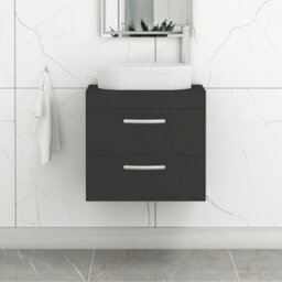 Royal Bathrooms Turin 800mm Wall Mounted Bathroom Vanity Unit With Sink 2 Drawer Matt Black & Lyon Countertop Basin - thumbnail 1