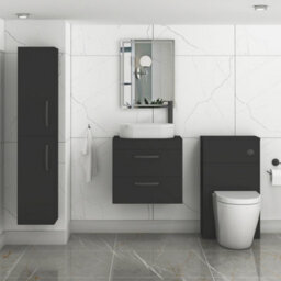 Royal Bathrooms Turin 800mm Wall Mounted Bathroom Vanity Unit With Sink 2 Drawer Matt Black & Lyon Countertop Basin - thumbnail 3