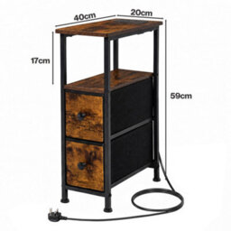 Levede Bedside Table Narrow Side Table With Led Charging Station Brown - thumbnail 4