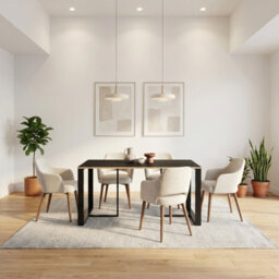 Decortie Modern Lenora Dining Table 140X80Cm, 6 Seater Kitchen Table For Room, Particleboard With Metal Legs, Black Wood, Plywood - thumbnail 5