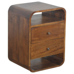 Matteo Solid Wood Chestnut Curve 2 Drawer Bedside Table With 2 Open Slots - thumbnail 2