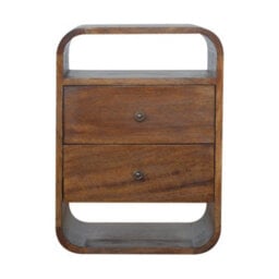 Matteo Solid Wood Chestnut Curve 2 Drawer Bedside Table With 2 Open Slots - thumbnail 6