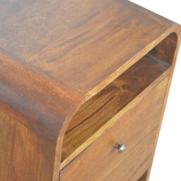 Matteo Solid Wood Chestnut Curve 2 Drawer Bedside Table With 2 Open Slots - thumbnail 7