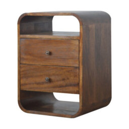 Matteo Solid Wood Chestnut Curve 2 Drawer Bedside Table With 2 Open Slots - thumbnail 8