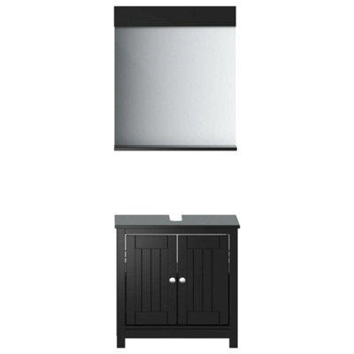 Berkfield Rustic 2 Piece Bathroom Furniture Set Berg Black Solid Wood Pine