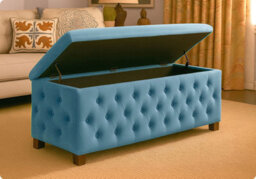 150Cm Wide Empire Ottoman Storage Box With Legs, Duck Egg Velvet Chesterfield Upholstered Ottoman Footstool Coffee Table - thumbnail 5