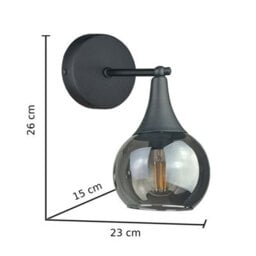 Luminosa Lighting Luminosa Star Dome Wall Lamp Black Smoky Glass Shade 1X E27 - thumbnail 3
