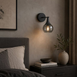 Luminosa Lighting Luminosa Star Dome Wall Lamp Black Smoky Glass Shade 1X E27 - thumbnail 2