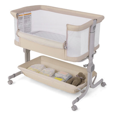 Costway Baby Bassinet Bedside Sleeper Bedside Crib W/ 6-Level Adjustable Height-Beige
