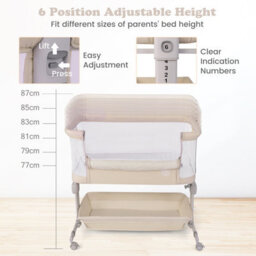 Costway Baby Bassinet Bedside Sleeper Bedside Crib W/ 6-Level Adjustable Height-Beige - thumbnail 5