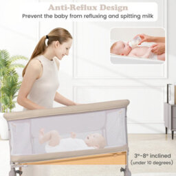 Costway Baby Bassinet Bedside Sleeper Bedside Crib W/ 6-Level Adjustable Height-Beige - thumbnail 4