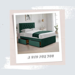 Green Plush 4Ft Small Double Bed With Matttress  2 Storage Drawers And 20 Inch Borderd Headboard - thumbnail 2