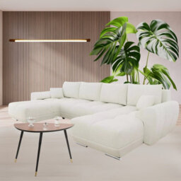 Logo U Corner Sofa Bed With Storage Reversible Side Velvet Upholstery Modern U Shaped Design Cream