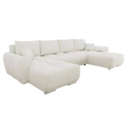 Logo U Corner Sofa Bed With Storage Reversible Side Velvet Upholstery Modern U Shaped Design Cream - thumbnail 2