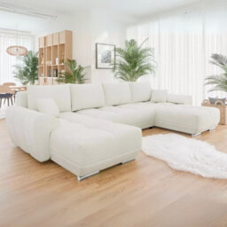 Logo U Corner Sofa Bed With Storage Reversible Side Velvet Upholstery Modern U Shaped Design Cream - thumbnail 3