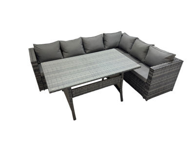 Fimous Rattan Garden Furniture Set Outdoor 8 Seater Patio Dining Corner Sofa Sets With Dining Table Dark Grey Mixed - image 1