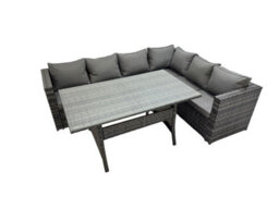Fimous Rattan Garden Furniture Set Outdoor 8 Seater Patio Dining Corner Sofa Sets With Dining Table Dark Grey Mixed - thumbnail 1