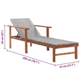Vidaxl Sun Lounger Poly Rattan And Solid Acacia Wood Grey - thumbnail 3