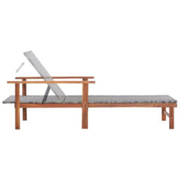 Vidaxl Sun Lounger Poly Rattan And Solid Acacia Wood Grey - thumbnail 5
