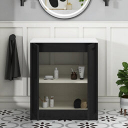 Royal Bathrooms Royal Bathroom Elmore 700mm Matt Nocturne Black Freestanding Bathroom Vanity Unit 2 Door Plain White Worktop With Milan Basin - thumbnail 6