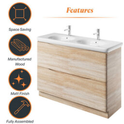 Plum&clay Eden Light Oak Floorstanding Vanity Unit With Round Resin Basin (W)1240mm - thumbnail 8
