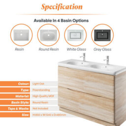 Plum&clay Eden Light Oak Floorstanding Vanity Unit With Round Resin Basin (W)1240mm - thumbnail 7