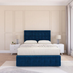 "Sloomy 5Ft Berlin Divan Bed Base Navy Plush ,no Drawers, 12"" Footboard & 54"" Floor Standing Headboard - King" - thumbnail 2
