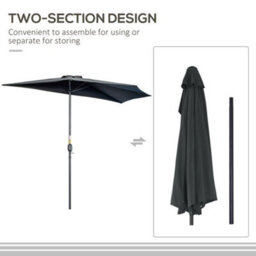 Outsunny 3(M) Half Round Parasol Garden Sun Umbrella Metal W/ Crank Black - thumbnail 6