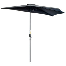 Outsunny 3(M) Half Round Parasol Garden Sun Umbrella Metal W/ Crank Black - thumbnail 2