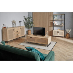 Vonhaus Bookcase, Book Shelf For Living Room, Rattan Effect Shelving Unit With Internal Storage & 3 Open Shelves, Lena - thumbnail 6