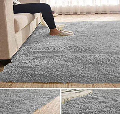 Wadan 120X170Cm Light Grey Fluffy Shaggy Rug, Comfort Soft Fluffy Shaggy Rugs For Bedroom & Living Room Carpet, Anti Slip Area Rug