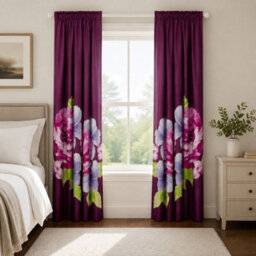 "Smart Living Grace Floral Curtains Pair With Tie Backs - Large Flower Print- Aubergine - 66""x72""" - thumbnail 1
