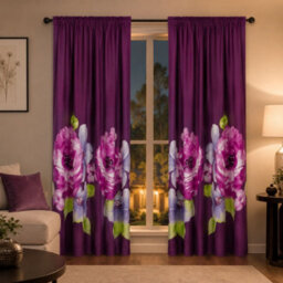 "Smart Living Grace Floral Curtains Pair With Tie Backs - Large Flower Print- Aubergine - 66""x72""" - thumbnail 2