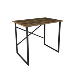 Urbn-Living Urbnliving 90Cm Width Burnt Oak Wooden Computer Desk Modern Study Table Workstation With Metal Legs - thumbnail 1