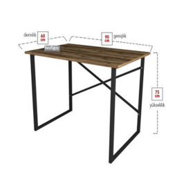 Urbn-Living Urbnliving 90Cm Width Burnt Oak Wooden Computer Desk Modern Study Table Workstation With Metal Legs - thumbnail 4