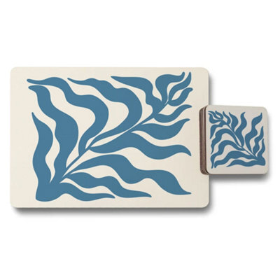 Benjamin Tate Design Blue Leaf Placemat Coaster Set Of Twelve Wood Backed Designer Artwork Limited Edition Collection - image 1