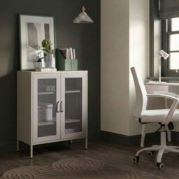 Beliani Acme Industrial Metal Office Cabinet Beige 2-Door With Locks, W80 X D40 X H102Cm - thumbnail 2