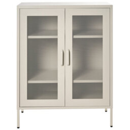 Beliani Acme Industrial Metal Office Cabinet Beige 2-Door With Locks, W80 X D40 X H102Cm - thumbnail 1