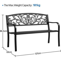 Rustic Charm Outdoor Metal Bench - 3-Seater, - thumbnail 2