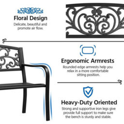 Rustic Charm Outdoor Metal Bench - 3-Seater, - thumbnail 3
